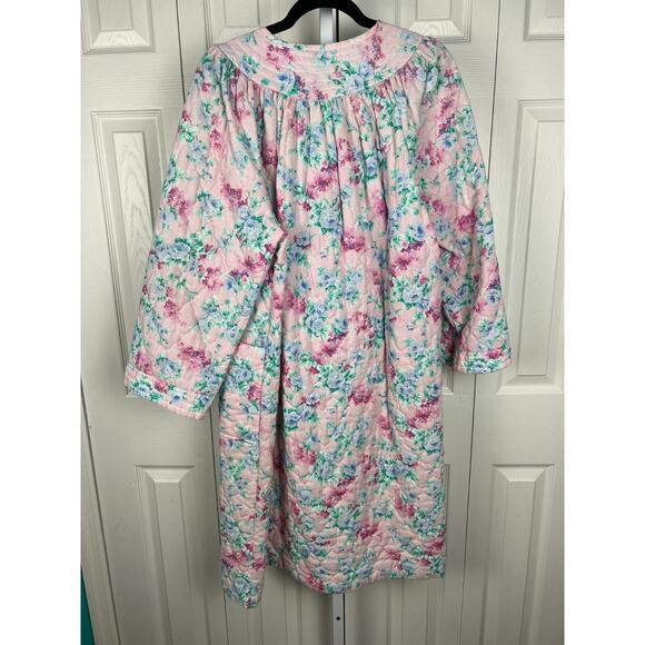 Vtg Leisure Life Quilted Robe Pink Blue Floral Sz XL Cottage Country Look - Picture 9 of 10